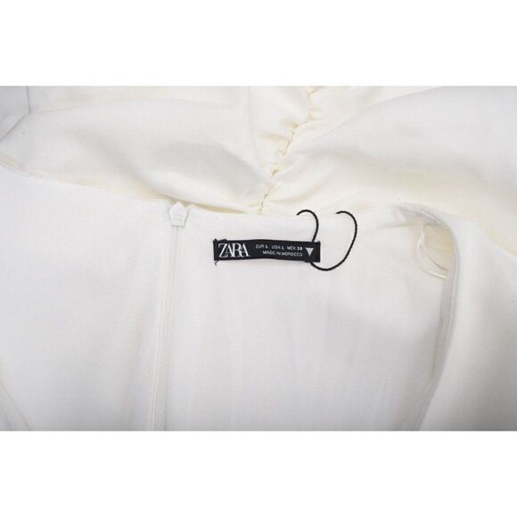 Zara Womens Dress Cut Out Mini Ruched White L Large Draped V-Neck 8680/318 NWT - Picture 6 of 6